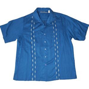 Caribbean Brand Men's Button Down Short Sleeve Embroidered  Shirt Size L